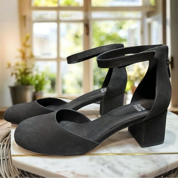 EILEEN FISHER Indi Tumbled Nubuck Pump Closed Toe Ankle Strap Size 8.5 - Picture 6 of 15